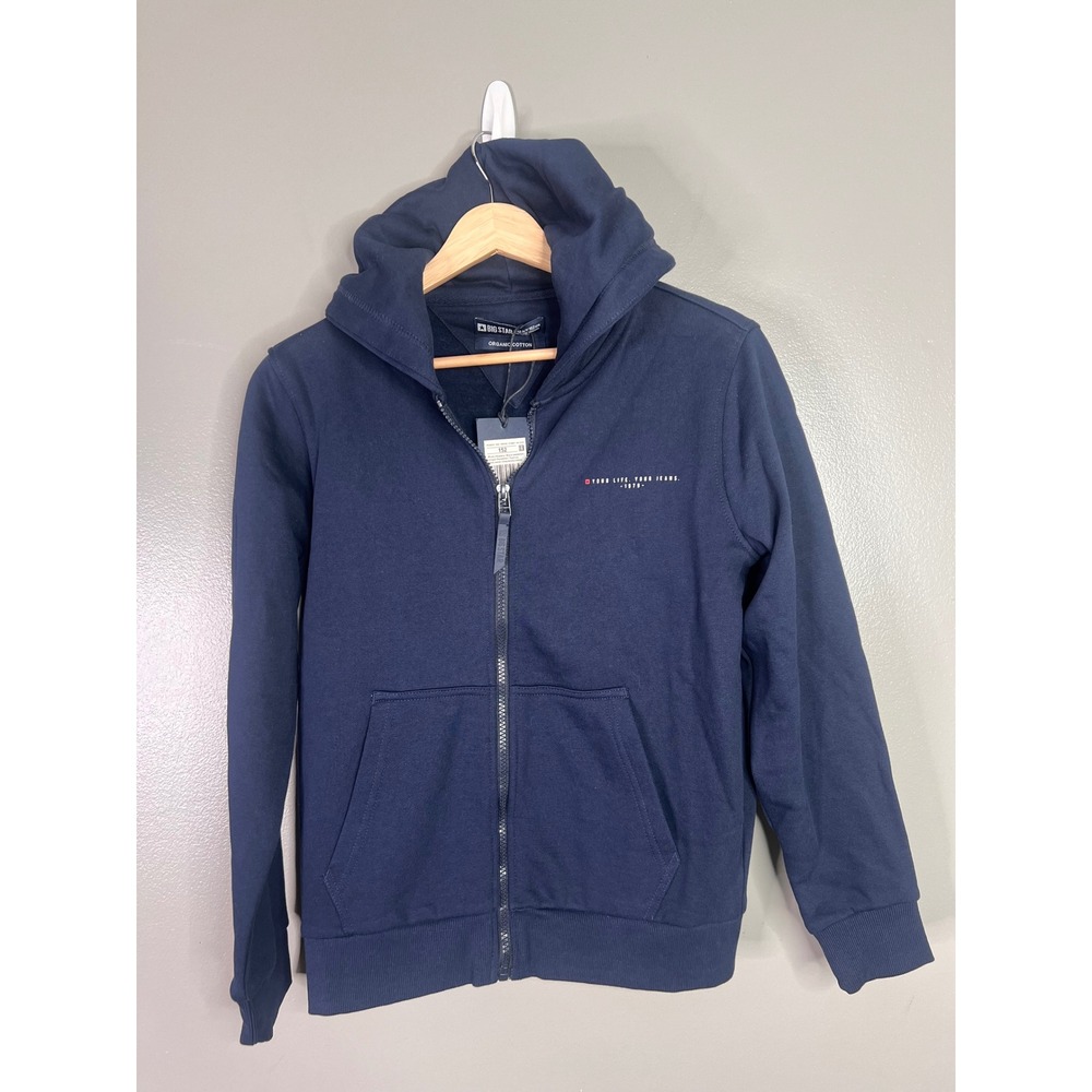 Big Star Severus Zip Hoodie Boys Navy Blue Organic Cotton Sweatshirt Size 11/12
